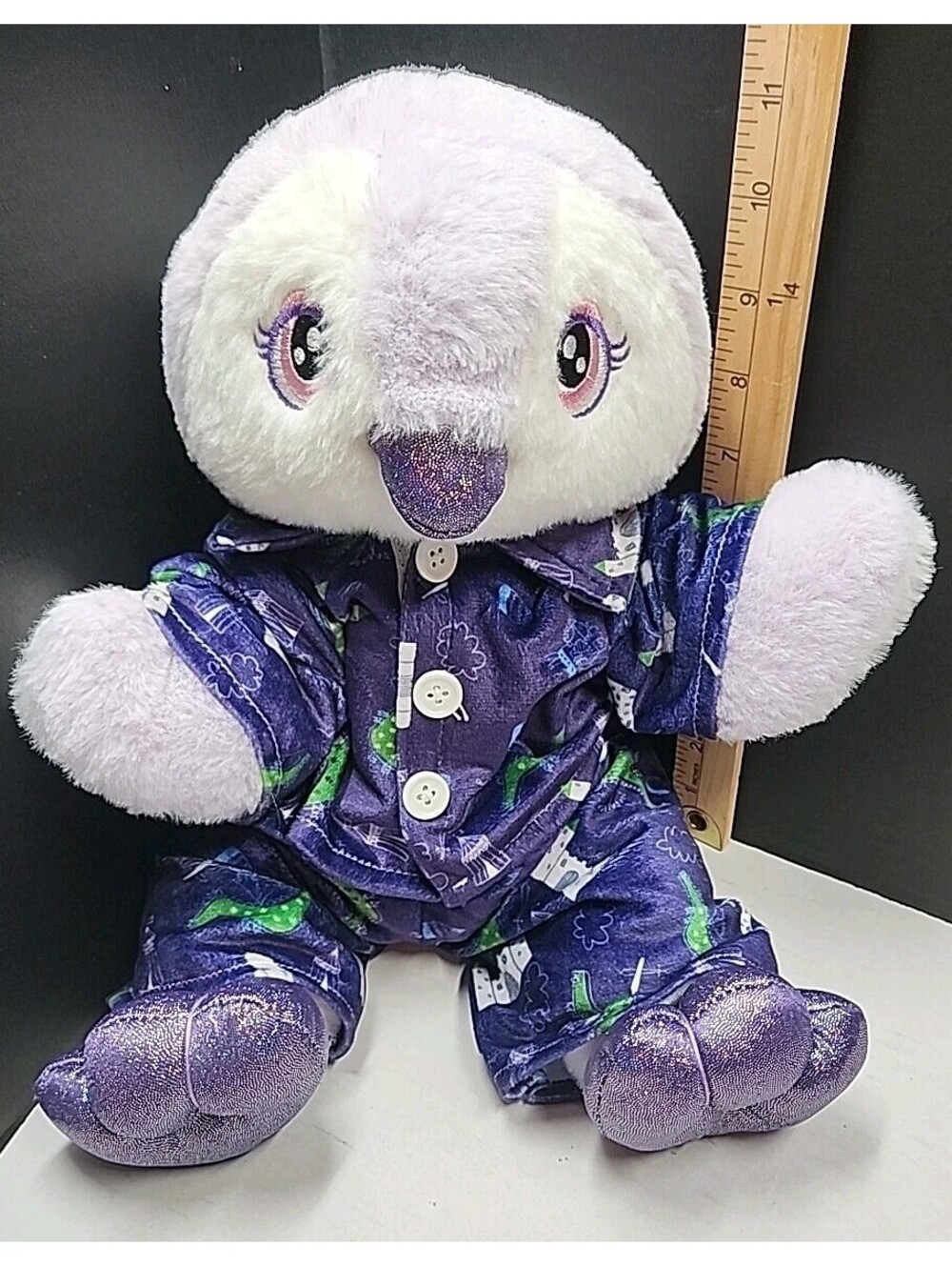 The bear factory 2001 Purple Penquin Plush Stuffed Animal With PJs